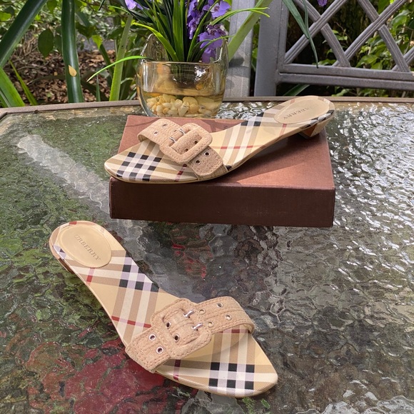 Burberry Beige Nova Check Suede Sandals - Picture 1 of 16